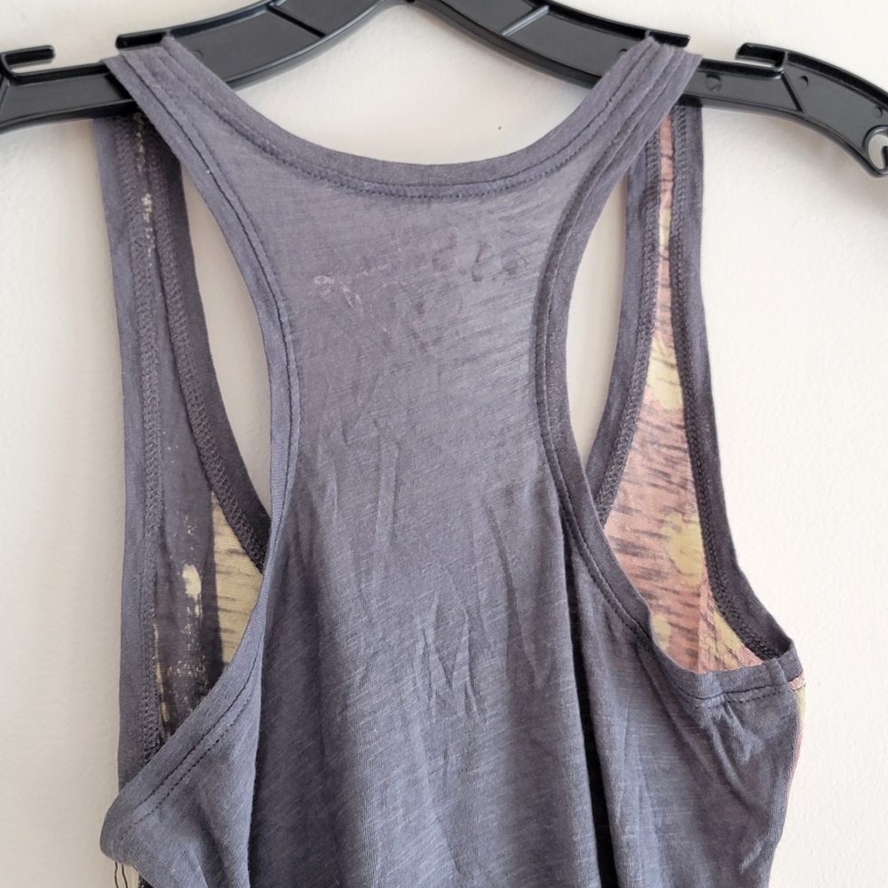 PJ Salvage Heart Stripe Racerback Tank Top Gray Cream Pink Tee Vintage Americana - Picture 7 of 11